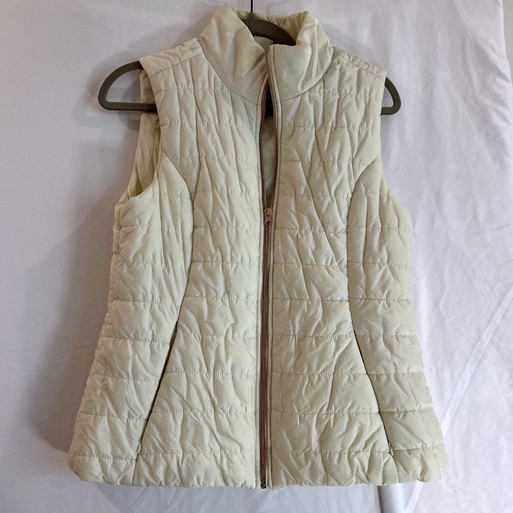 The Savile Row Co London Cream Quilted Puffer Vest Rose Gold Zip Womens Medium